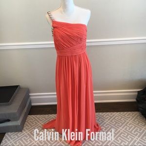 Calvin Klein Peach Gown with Beaded Design